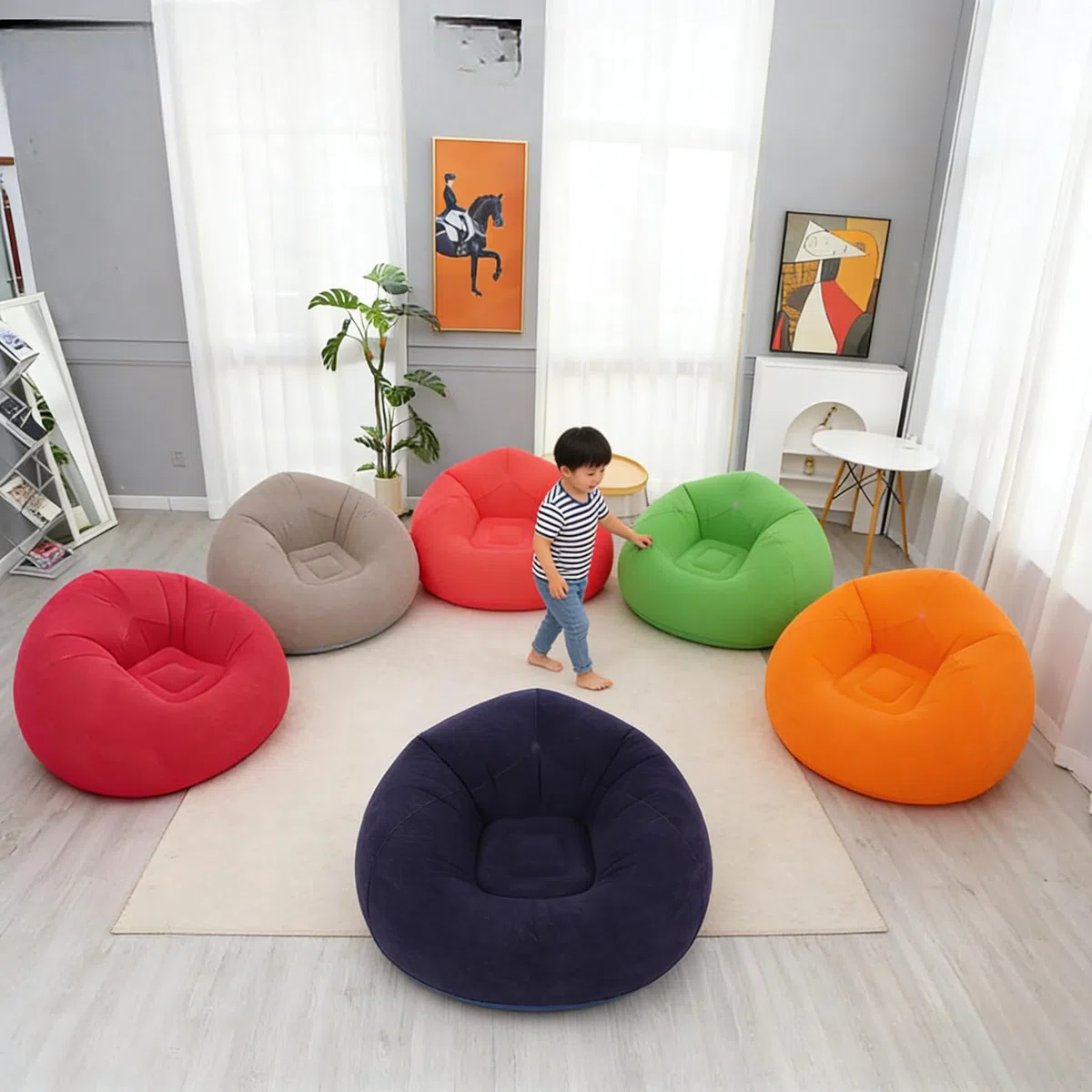 Sofá y sillón hinchable – Cómodo sofá plegable para salón, camping y jardín, inflable rápido y lavable, sillón individual para relajación y ocio (azul)