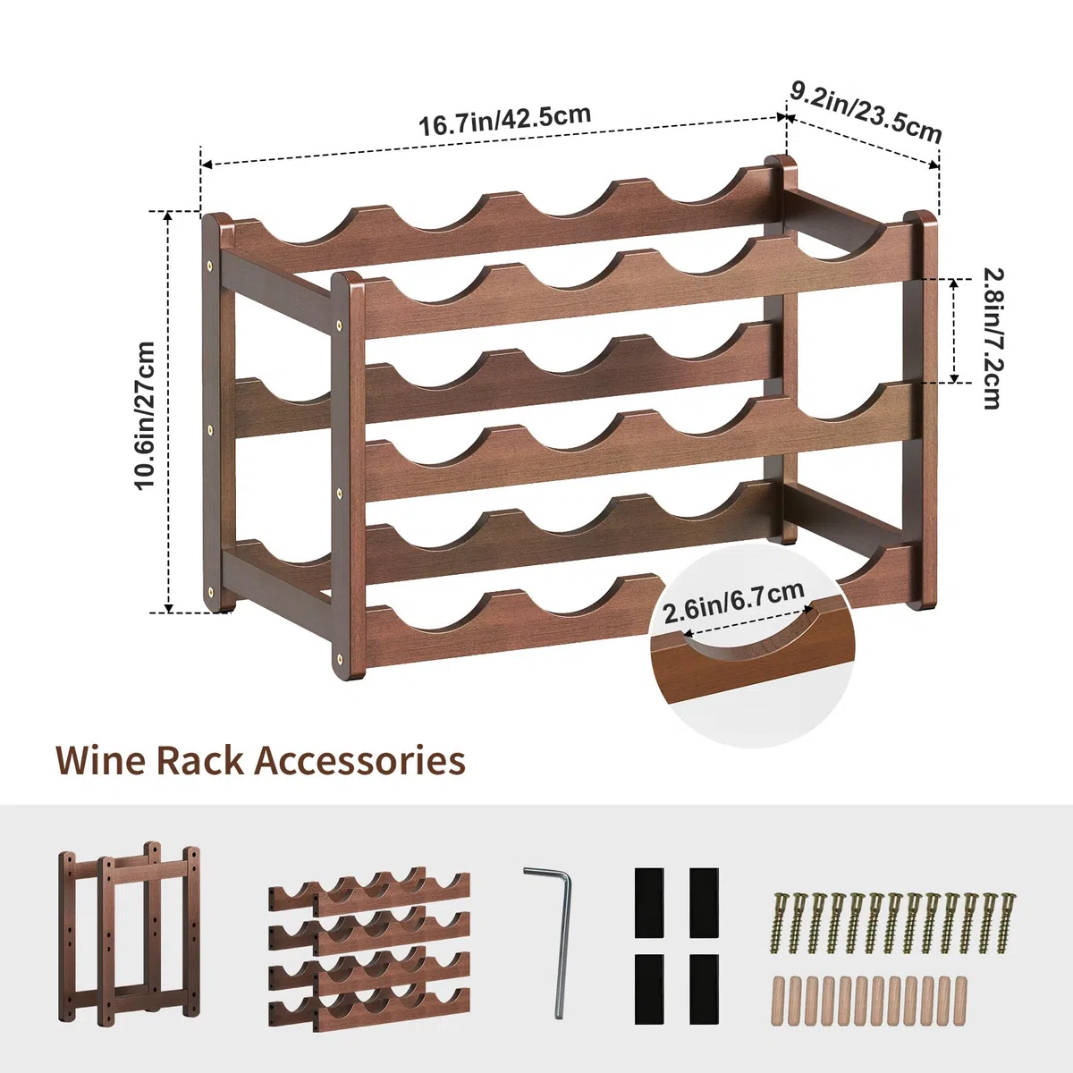 Botelleros para encimera, 3 pisos de 12 botellas de madera, bodega, cocina, enfriador de vino, bar, estante de almacenamiento de vino, 4 soportes para copas de vino (marrón) (CAWR-03)