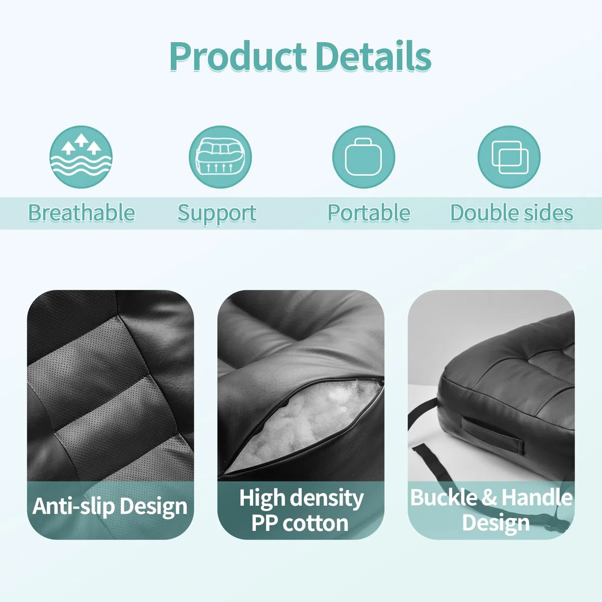 YOUFI Cojín de asiento de piel sintética para silla de oficina, asiento elevador grueso, relleno completo para apoyo, con funda de piel transpirable, asa y hebilla, alivia el dolor de espalda (45 x 40