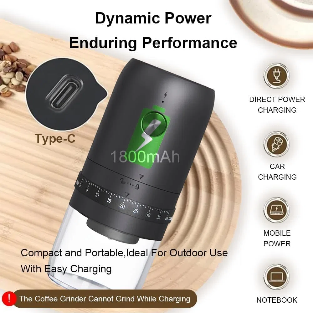 Molinillo de Cafe Electrico Portátil, Pequeño Coffee Grinder Eléctrico Inalámbrico, 40 Ajustes Ajustables, Recargable Molinillo de Granos de Café con Muelas de Cerámica para Viajes, Camping, Oficina