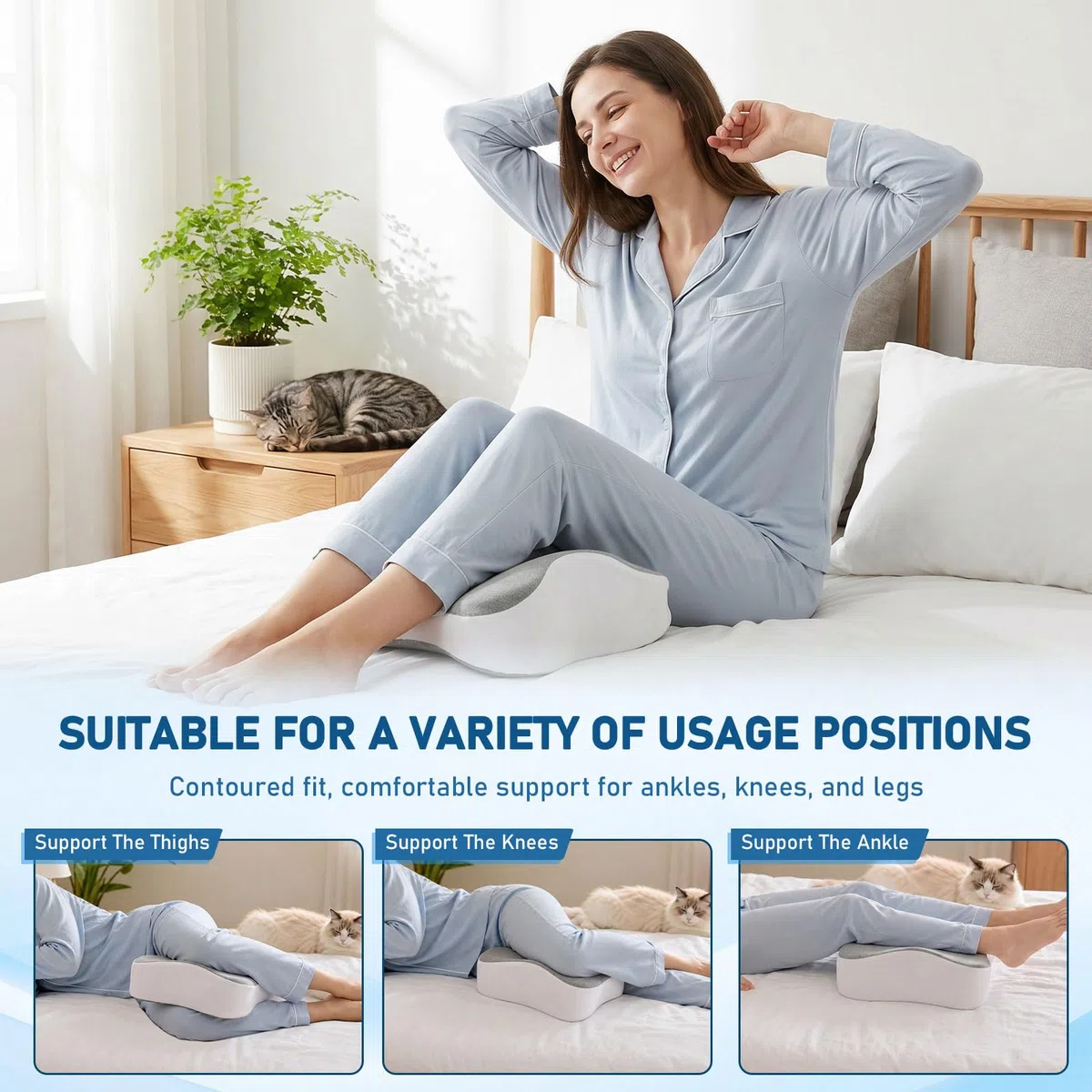 Almohada Piernas Dormir,Almohada para Dormir de Lado,Cojin piernas Dormir,Cojín de Rodilla,de Espuma Viscoelástica, para Piernas,Rodillas,Caderas,Espalda y Embarazo