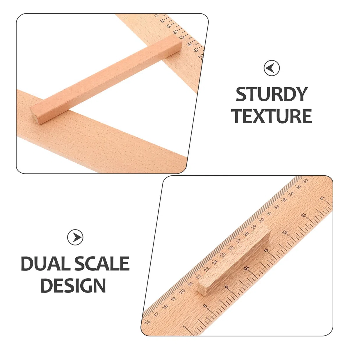 Regla Recta y Escuadra de Madera 50 CM 2 Piezas Herramienta de Medición para Estudiantes en Dibujo y Costura