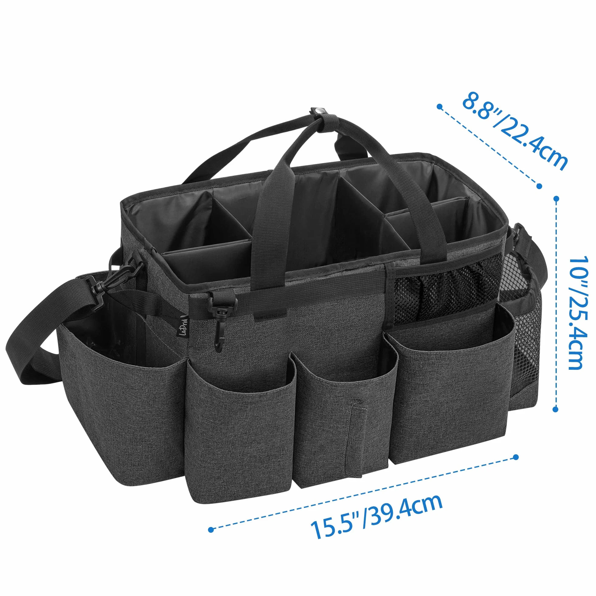 LoDrid Bolsa organizadora de artículos de limpieza, negra | Organizador portátil de artículos de limpieza con asas laterales y correa para el hombro (solo la bolsa)