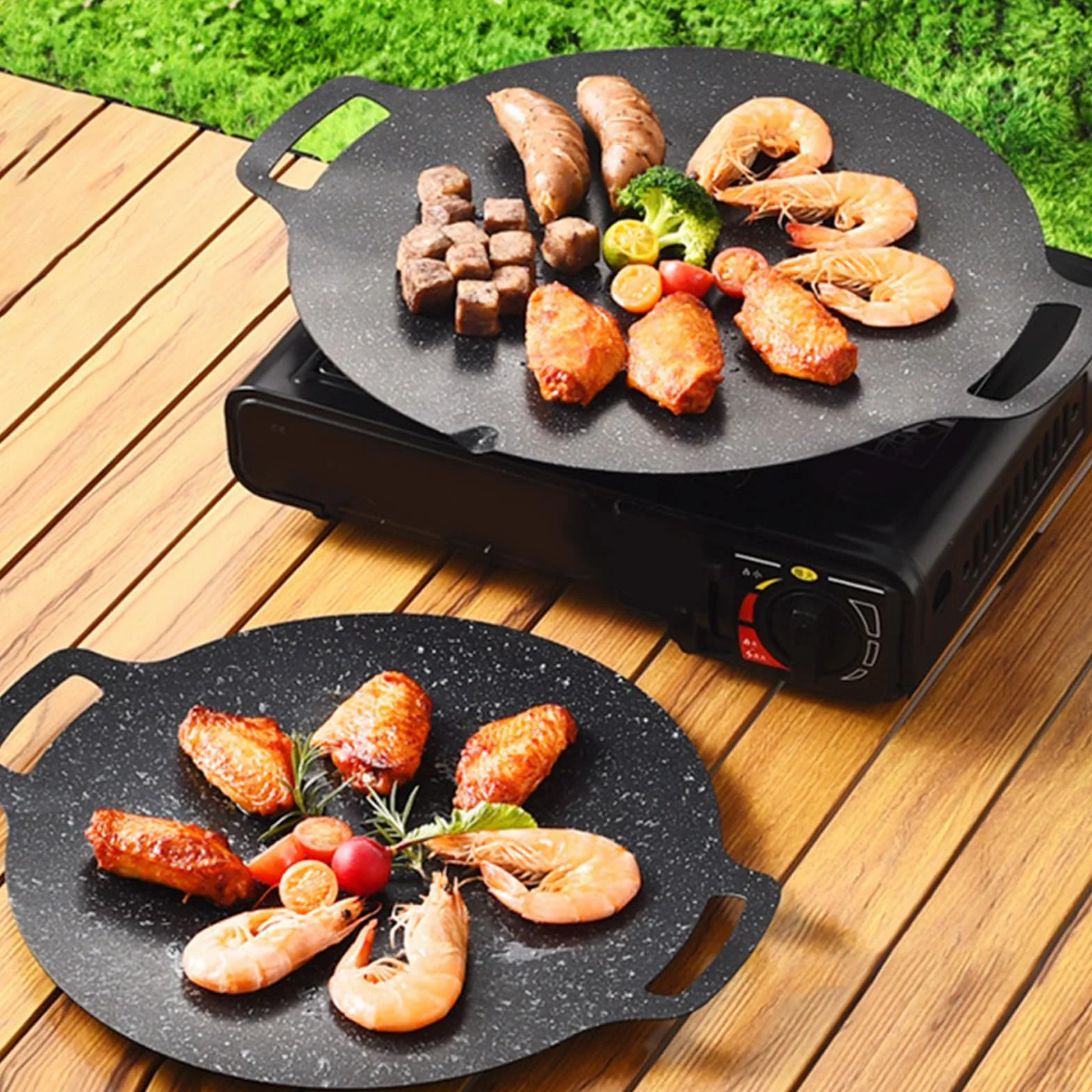Sartén coreana para parrilla, piedra Maifan, placa de parrilla antietapas de alta temperatura (28 cm)