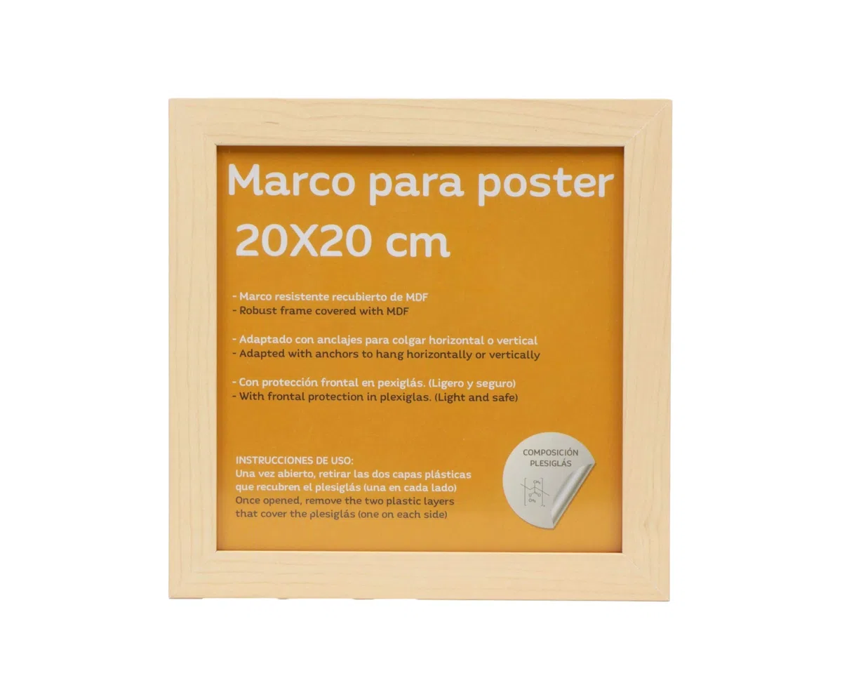Nacnic - Pack 4 Marcos de Madera MDF Clara y Vidrio Acrílico | Protección y Expositor de Fotografías, Láminas, Pósters, Cuadros y Decoración para Salón, Dormitorio u Oficina | 20x20 cm