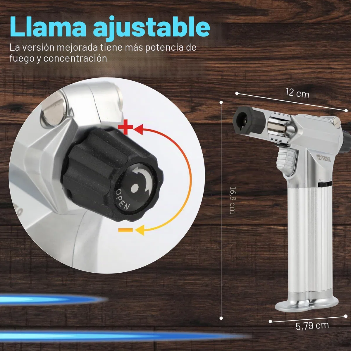 Todo metal, soplete de soldadura, quemador de butano de cocina profesional con bloqueo de seguridad, llama recargable ajustable multiusos, recargable para barbacoa, al aire libre, hornear, artesanía y