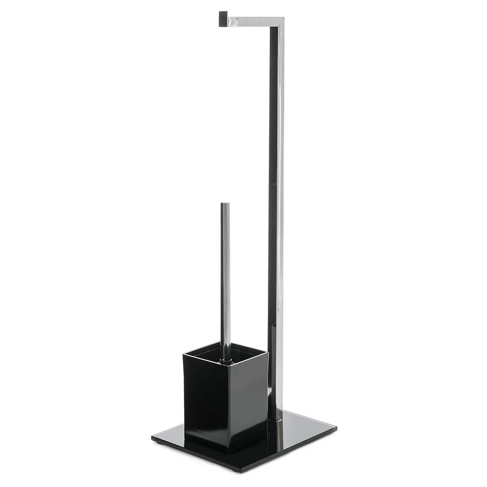 LOLAhome - Portarrollos de Papel higiénico sin Taladro de 71 cm de Acero Inoxidable con escobilla de baño para WC y escobillero Cuadrado Negro