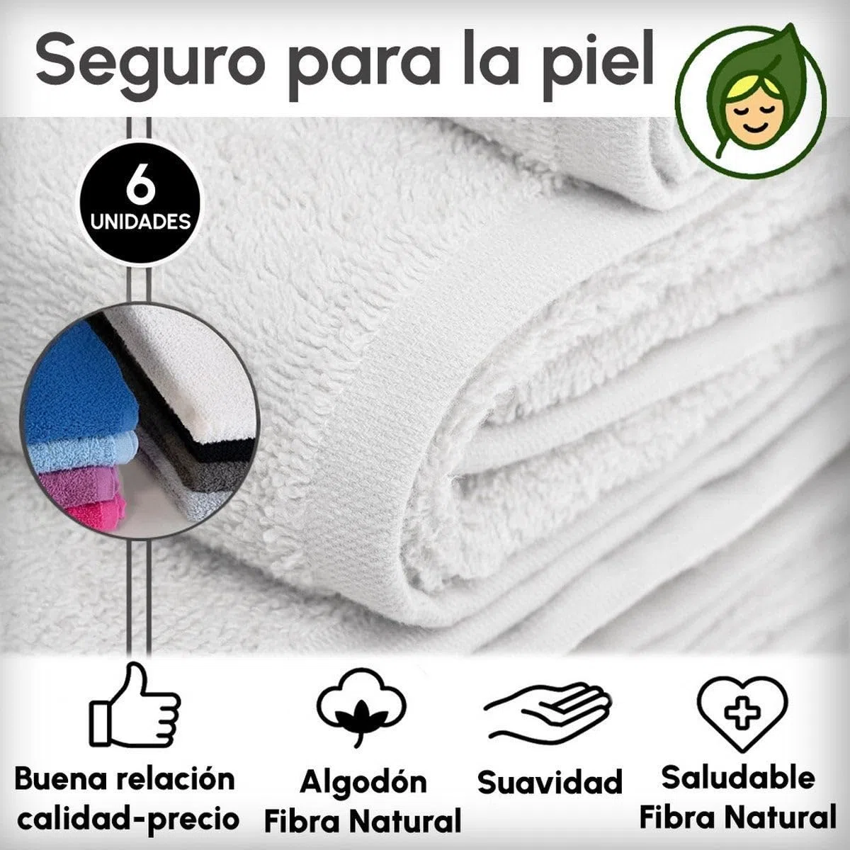 Juego de 6 Toallas Ducha Grandes Blanco Roto 100% algodón de 150x100 cm | Tejido suave de gran gramaje con alta absorción. Aptas para lavadora, de uso diario.
