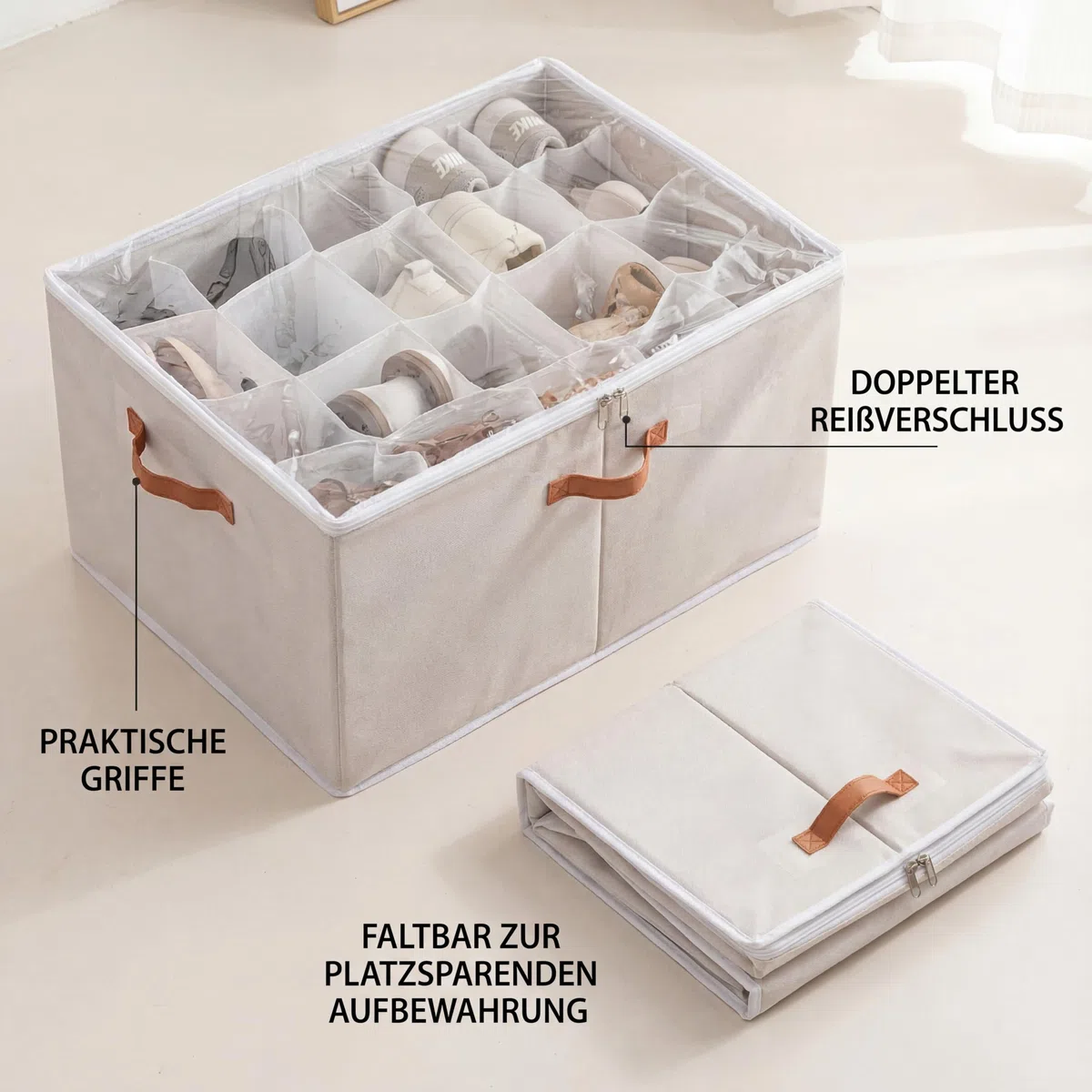 Organizador de zapatos, organizador de zapatos con tapa, cajas de zapatos plegables, divisores ajustables para caja de almacenamiento de zapatos, apto para 16 pares con asas, para