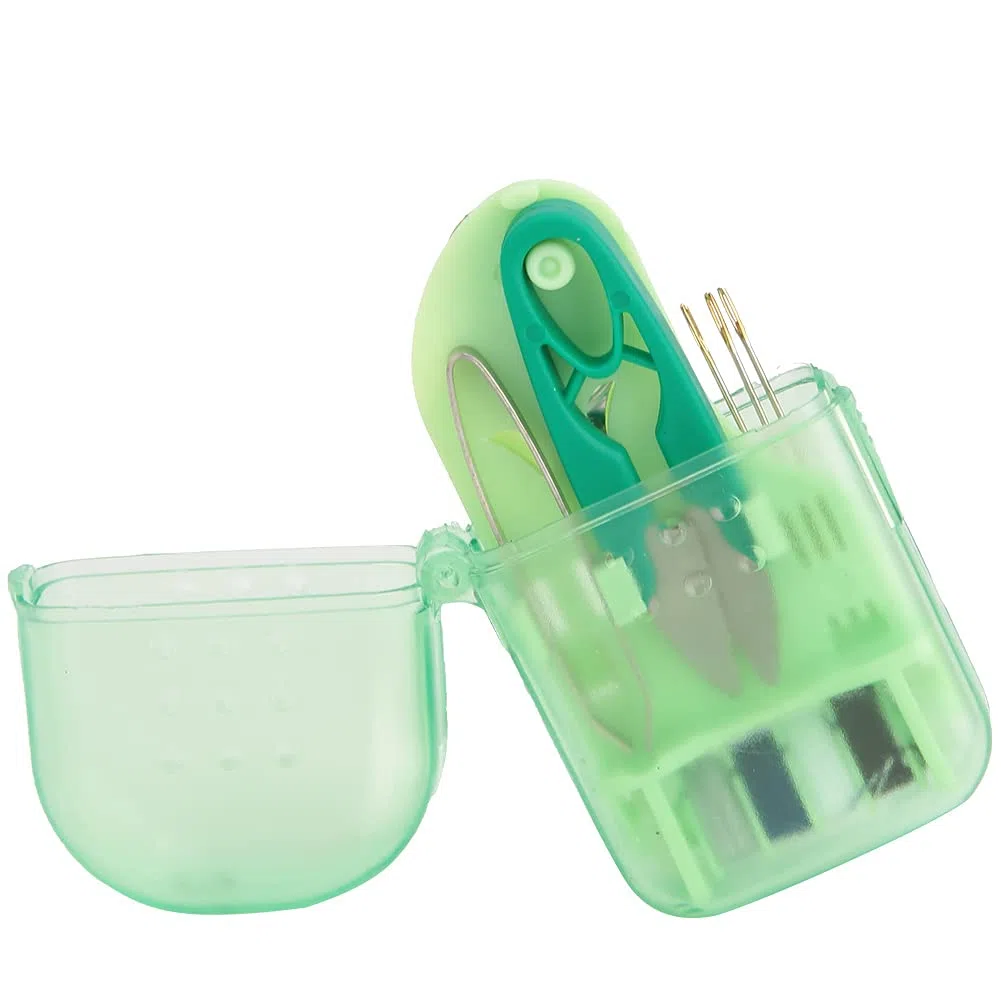 Caja de Herramientas de Costura portátil de plástico, Mini Kit de Costura de Viaje, práctico Estuche para Agujas y Tijeras.