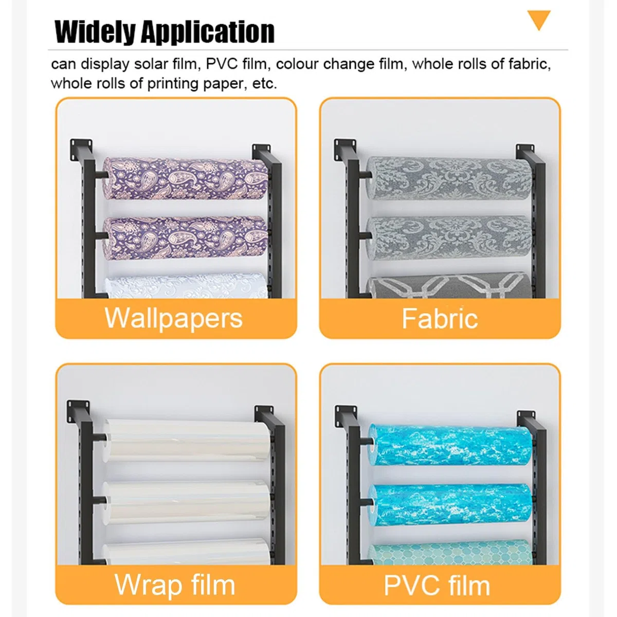 Genérico Soporte de Pared Ajustable para vinilos, láminas Que cambian de Color, Papel Tapiz y Telas. Capacidad para 8 Rollos. Solución de Almacenamiento de Metal Resistente.