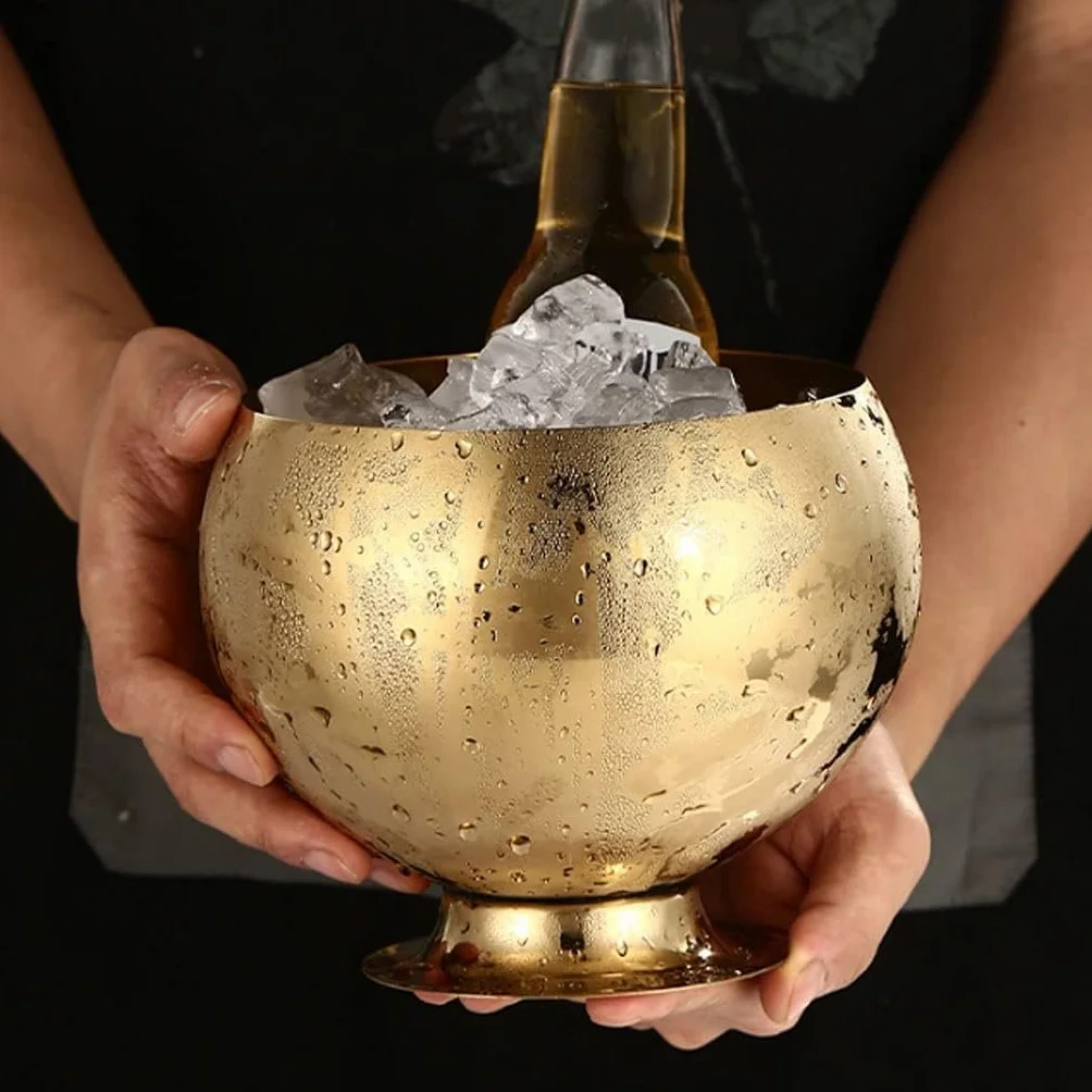 Cubitera Botella Vino Cubo de Hielo Redondo con Base de Acero Inoxidable de Base Estable para Bebidas de Cerveza de champán de Vino Suministros de Bar de Fiesta