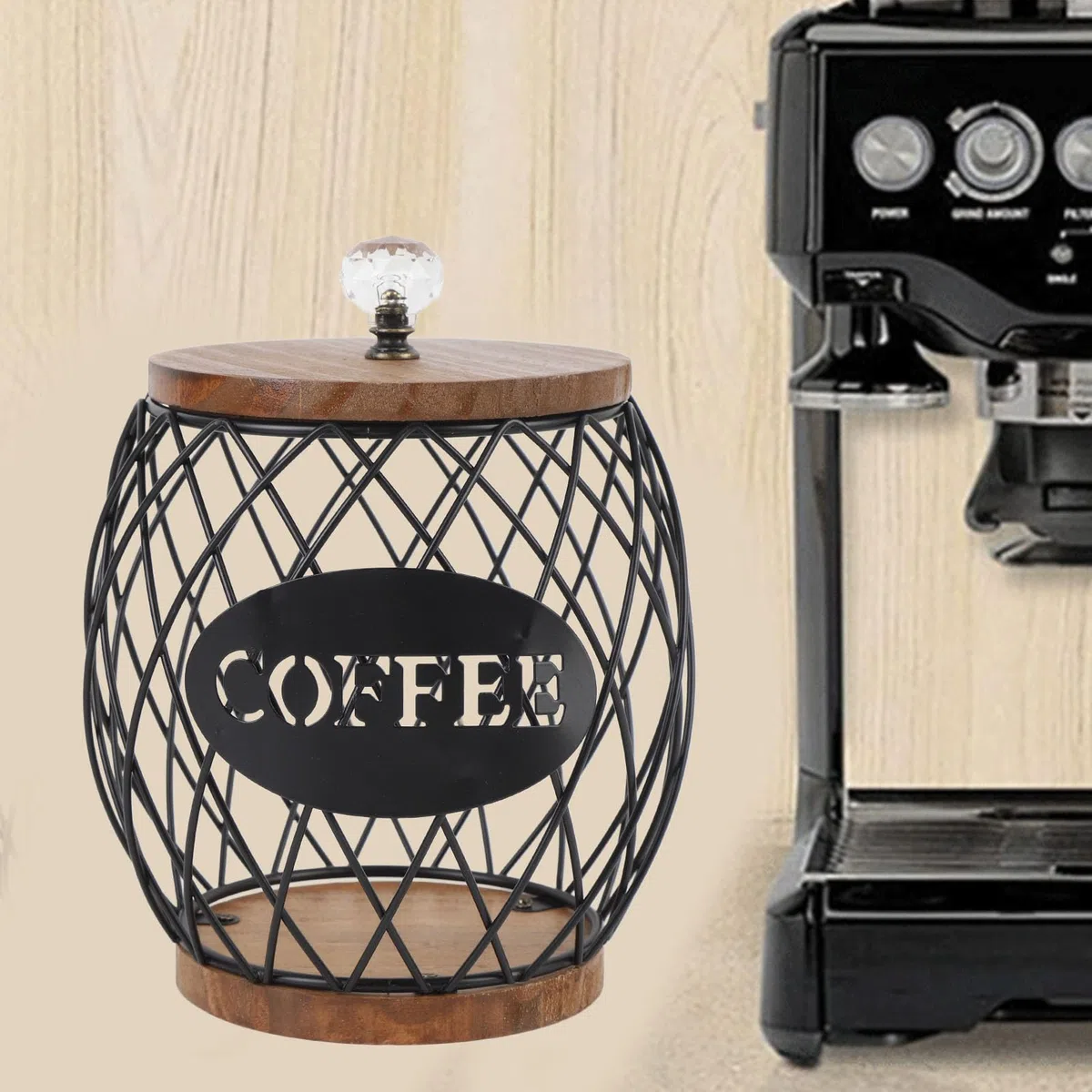 Soporte de la Cápsula de café Zpshyd Almacenamiento de la Vaina de café con Forma de Fruta con Decoración del Hogar del Tapa de la Base de Madera (Negro)