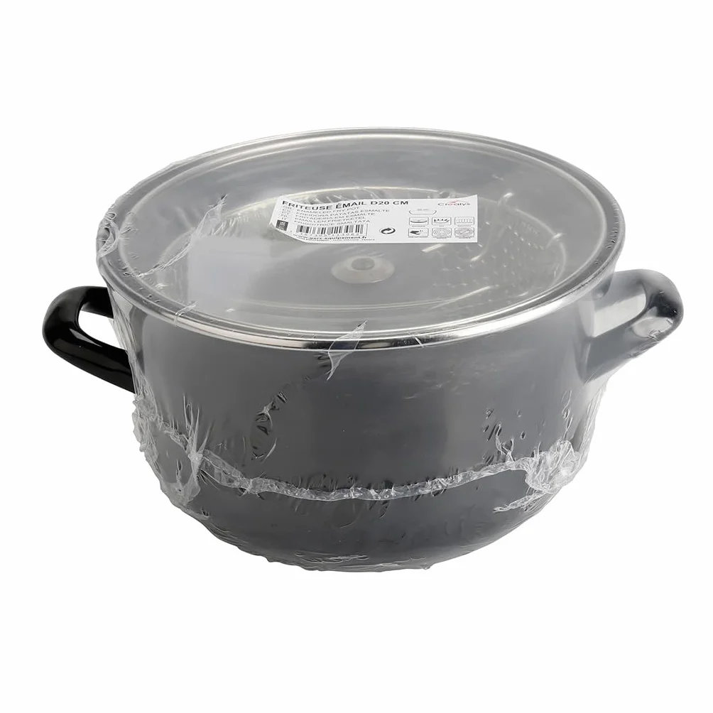 Crealys 545412 - Freidora tradicional de acero esmaltado (20 cm de diámetro, incluye cesta estañada + tapa de cristal, incluye inducción