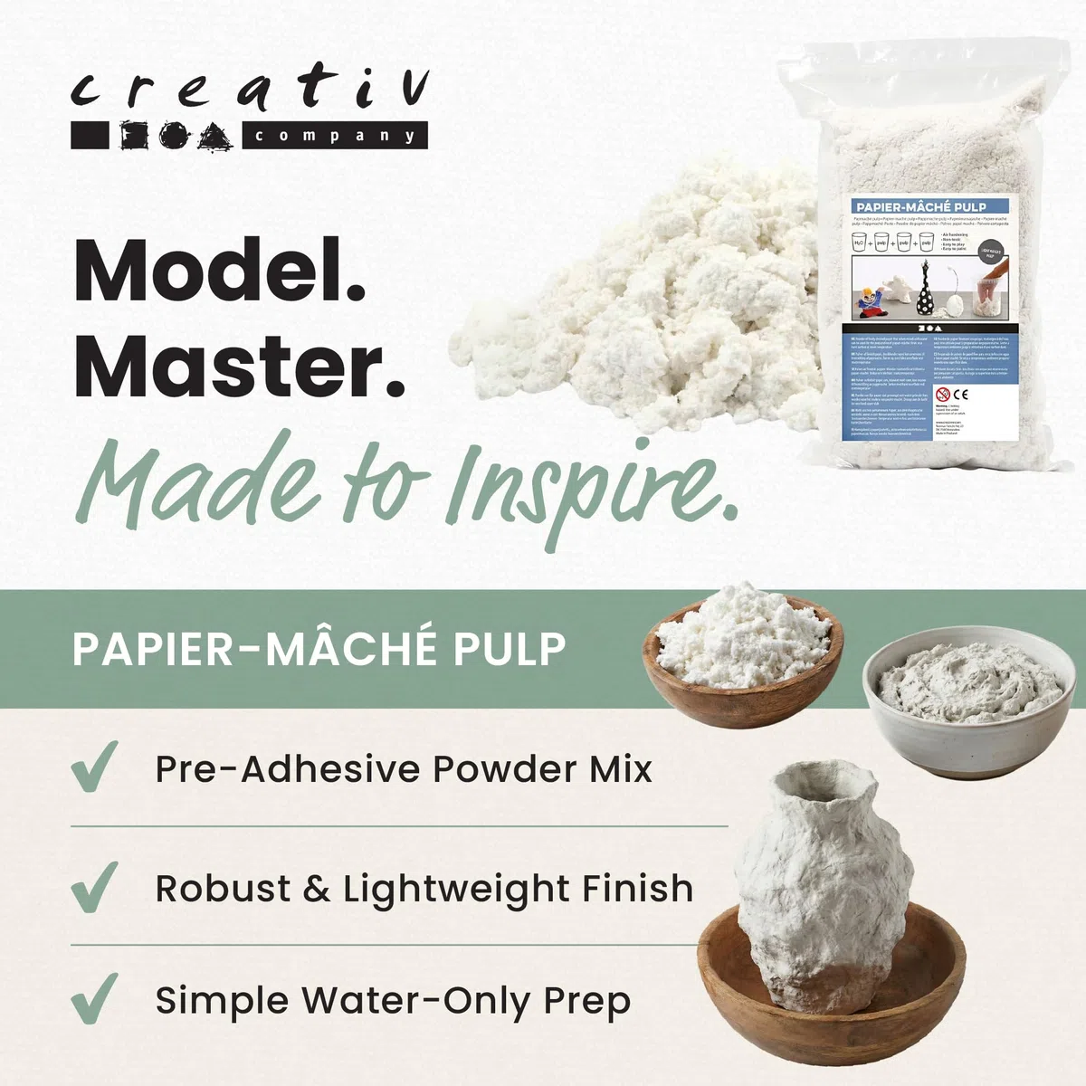 Creativ Company 263550 Papel maché 400g Blanco 1pieza(s) compuesto para cerámica y modelaje - Compuestos para cerámica y modelaje (Papel maché, Blanco, Niños, Bolsa de plástico, 400 g, 1 pieza(s))