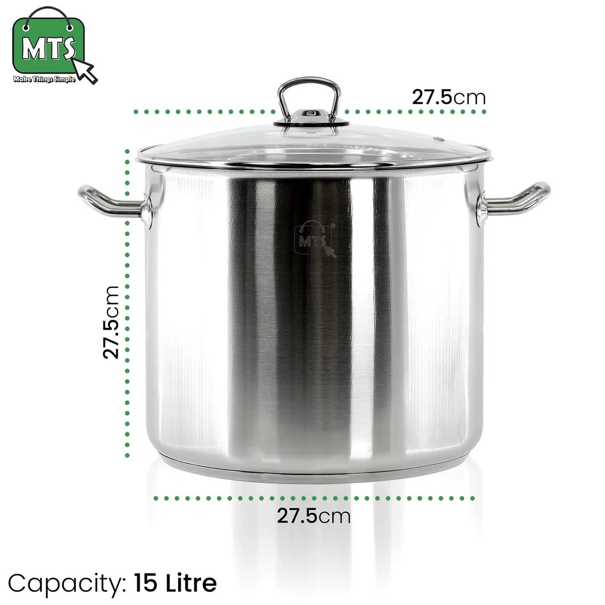 Olla Grande de Acero Inoxidable con Tapa, Olla Grande de 9 l con Tapa, Cacerola Grande y Profunda, Utensilios de Cocina, Olla para Sopa con Doble asa (15 litros)