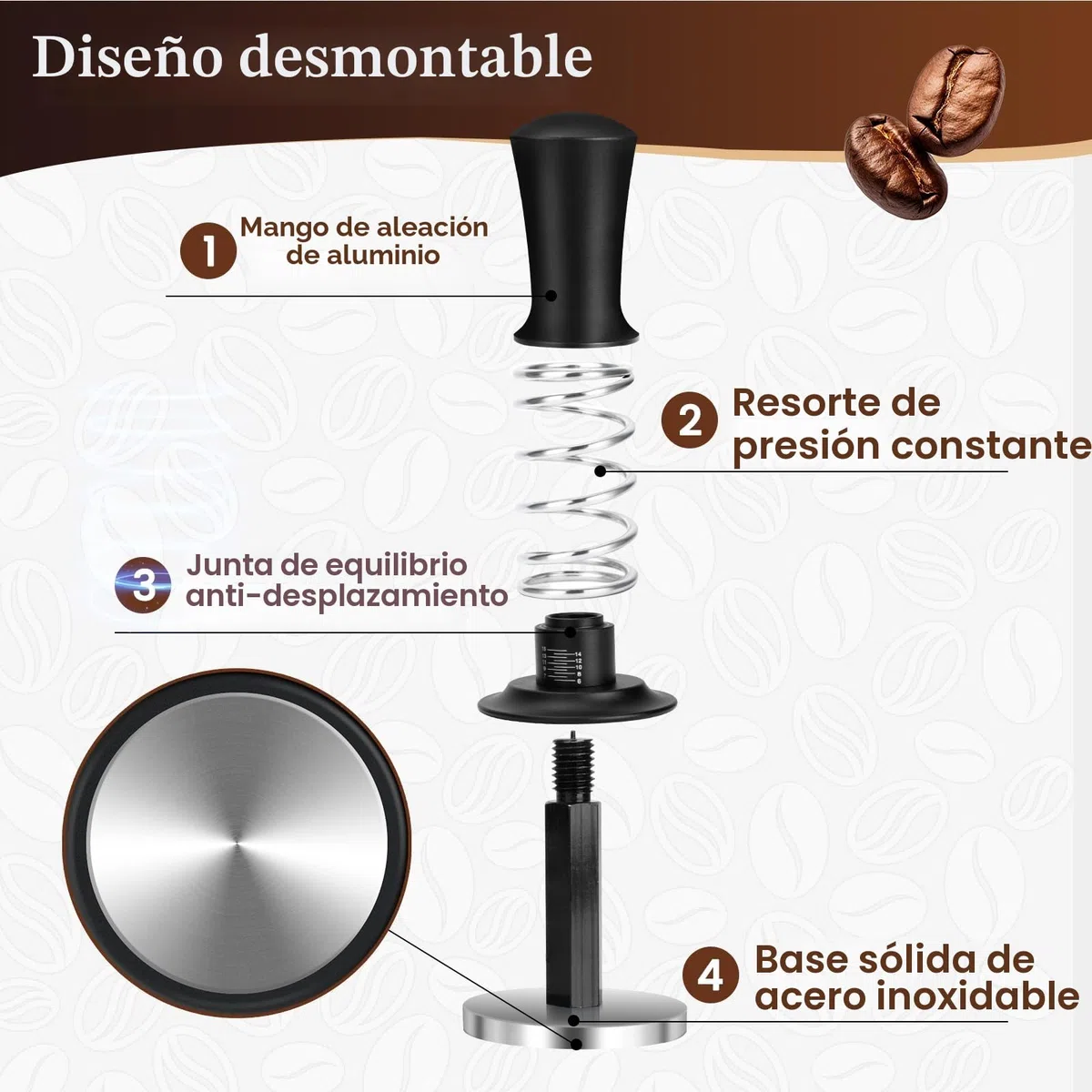 Kit Cafe Barista, Cafe Tamper 51mm, Distribuidor De Café Espresso, 304 Almohadillas De Café con Base De Acero Inoxidable para Hogares Y Oficinas, Adecuadas para Amantes del Café
