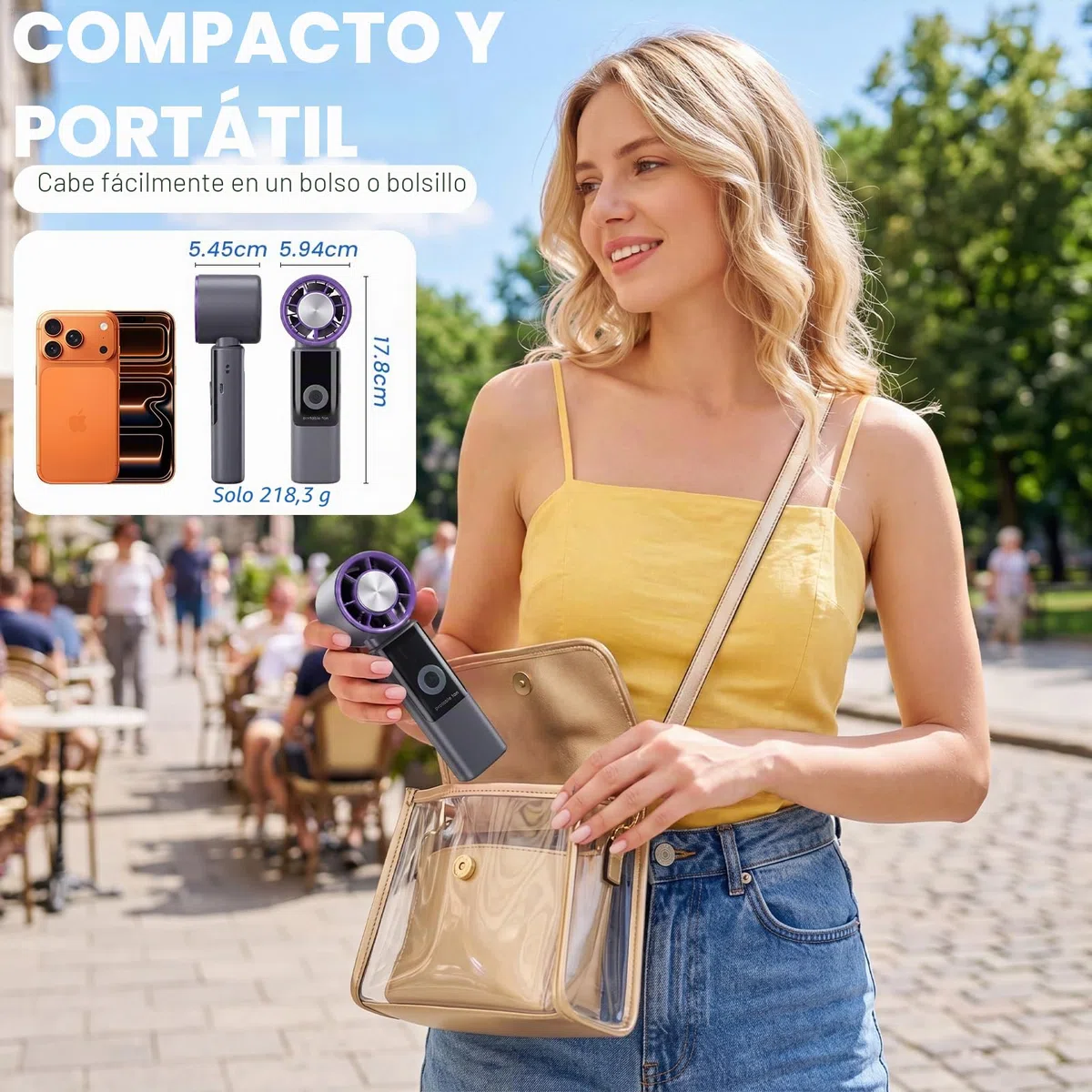 3 en 1 Ventilador Portatil Potente de Mano 5 Velocidades Ventilador Turbo con Aire Acondicionado Recargable 4000mAh Plegable Mini Ventilador Personal para Hogar Oficina Viajes Exterior
