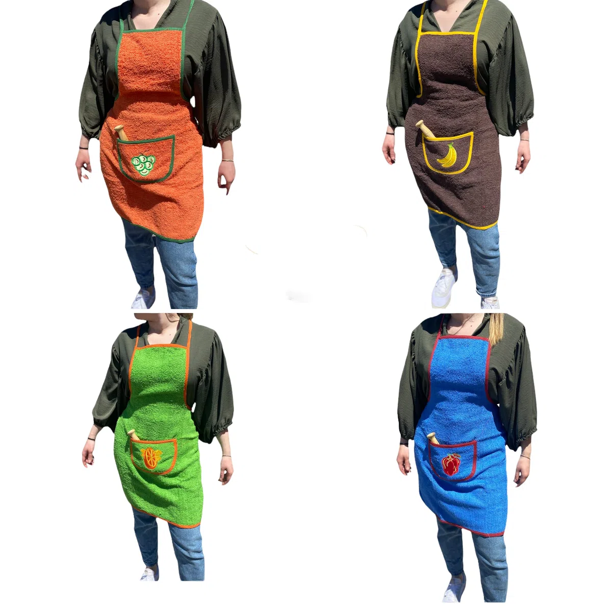 SaoTi Pack de 1,4 u 8 Delantales de Rizo/Toalla, Fabricados 100% en Algodón, frutas bordadas, ideal para secar.Delantal de cocina Mujer