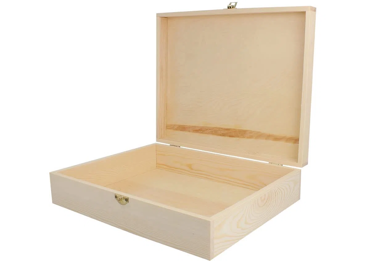 INNSPIRO Caja madera de pino macizo y chapa rectangular 42x32x8cm.