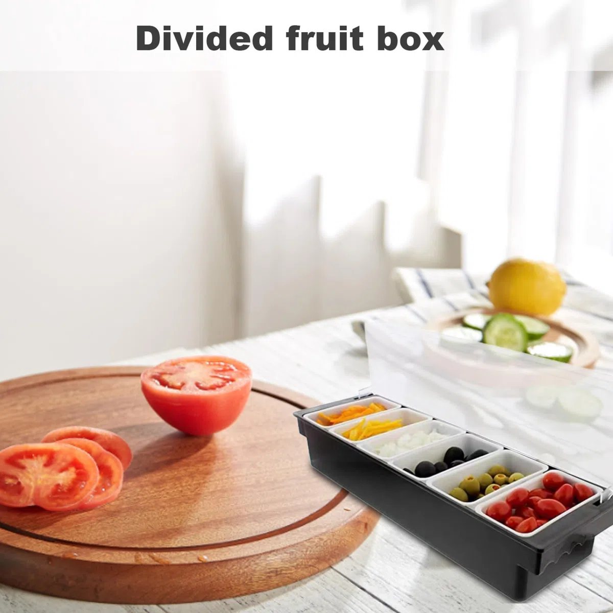 Soporte de condimentos con 6 compartimentos desembolsos Ingredientes de plástico dispensador de condimentos con pizzería reutilizable de tapa Estación de pizza enfriada por hielo para el hogar, resta