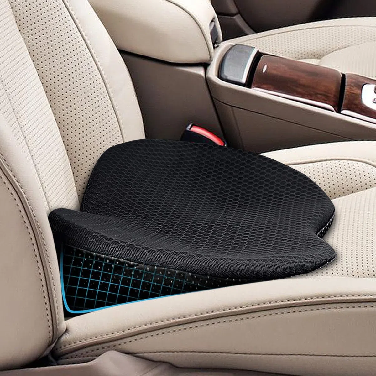 Cojín en cuña para coche, cojín de espuma viscoelástica para asiento de coche, cojín ergonómico para asiento de coche con alivio para el coxis para conductores, sillas de oficina y camiones