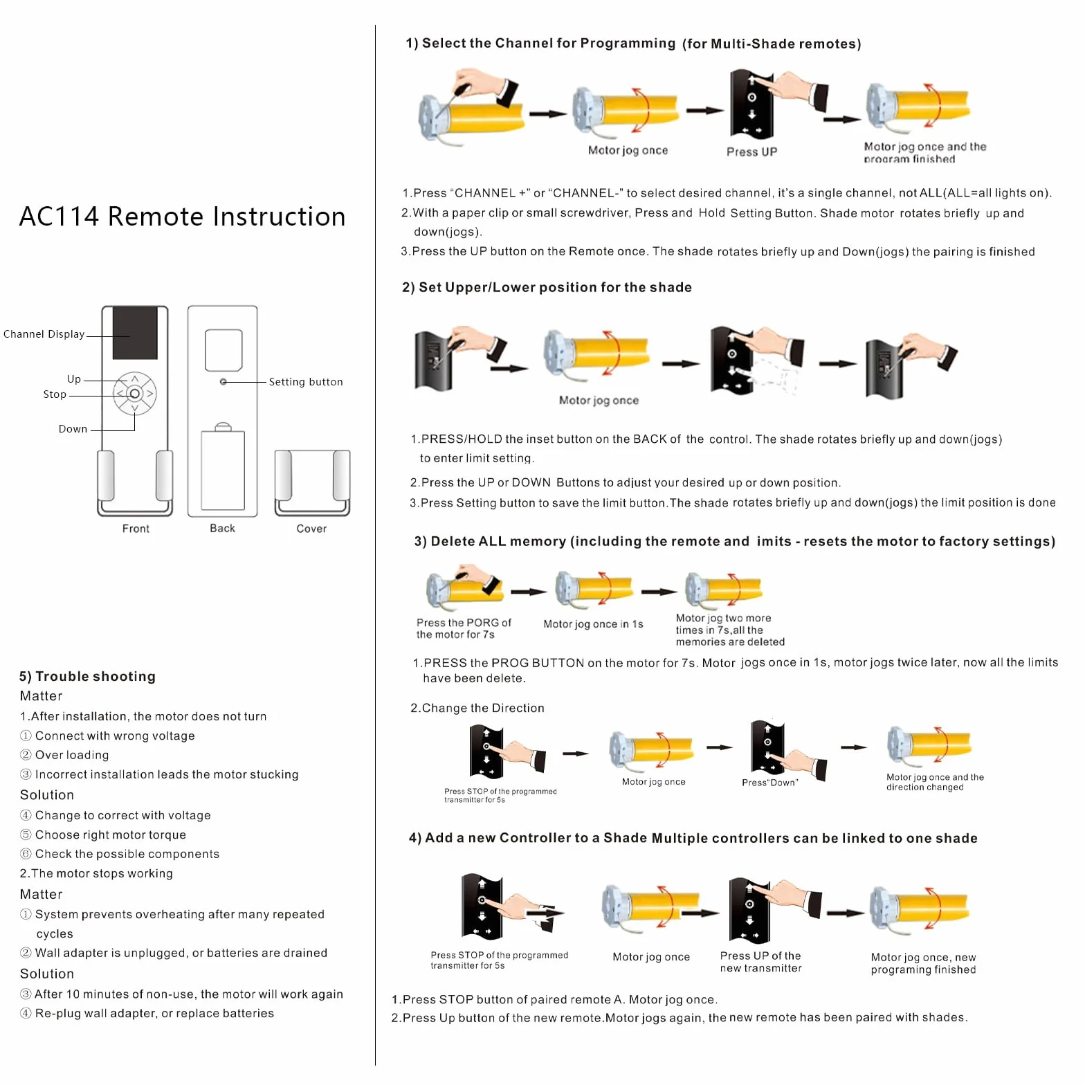 AC114-02 RF 433.92 Control inalámbrico, controlador de persianas de 2 canales para persianas enrollables y persianas motorizadas