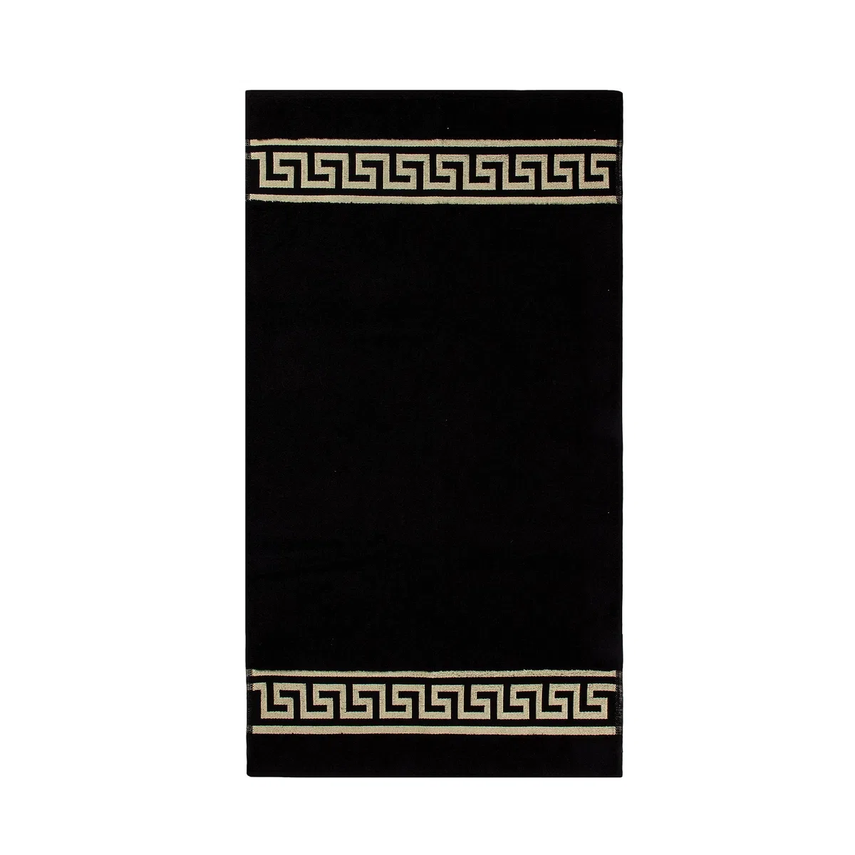 Alfombrilla de baño de algodón en color beige, negro, blanco, dorado, con diseño de meandros (negro, juego de 2 unidades – 50 x 90 + 50 x 60)