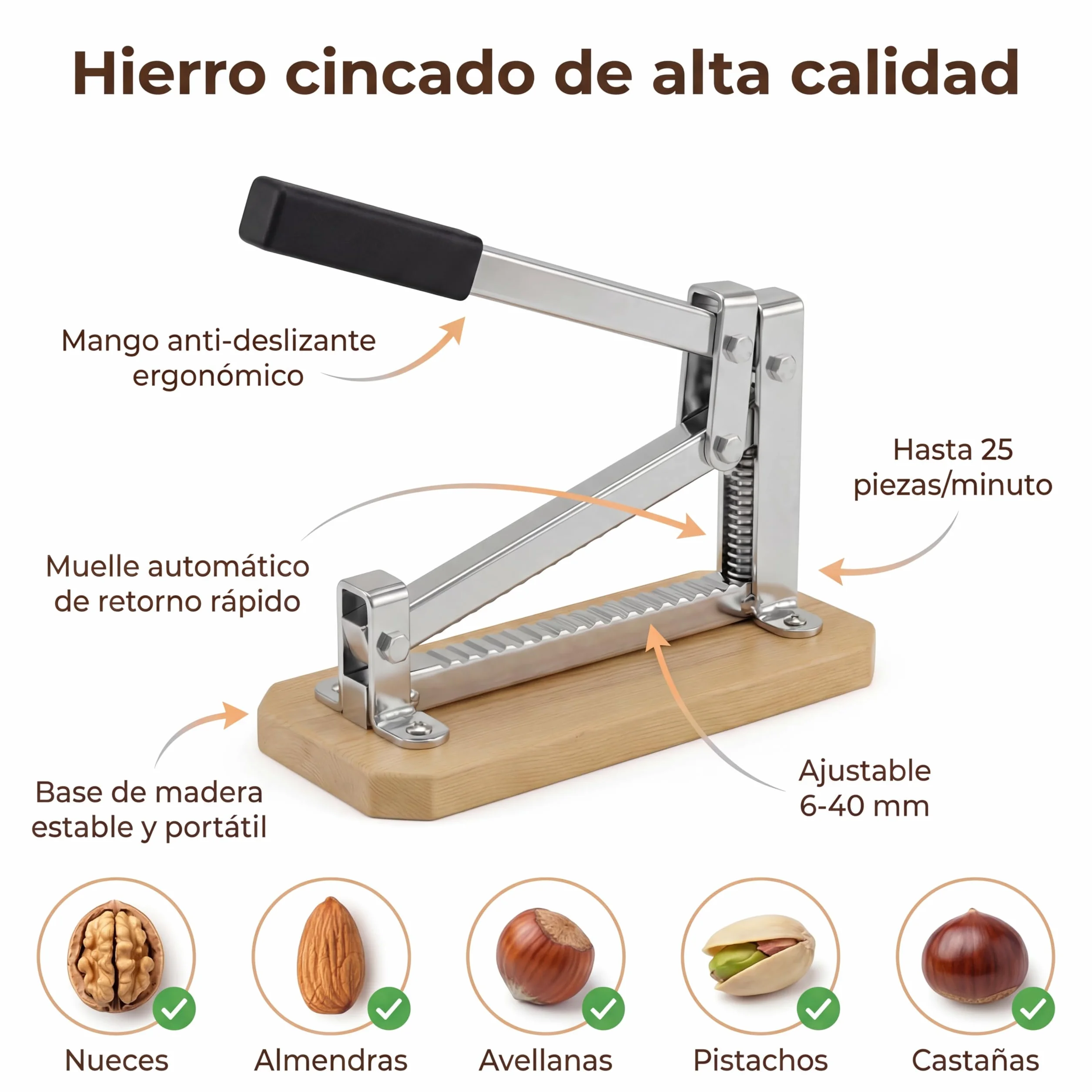 pelamatic Cascanueces, partidor, rompe almendras, Hierro
