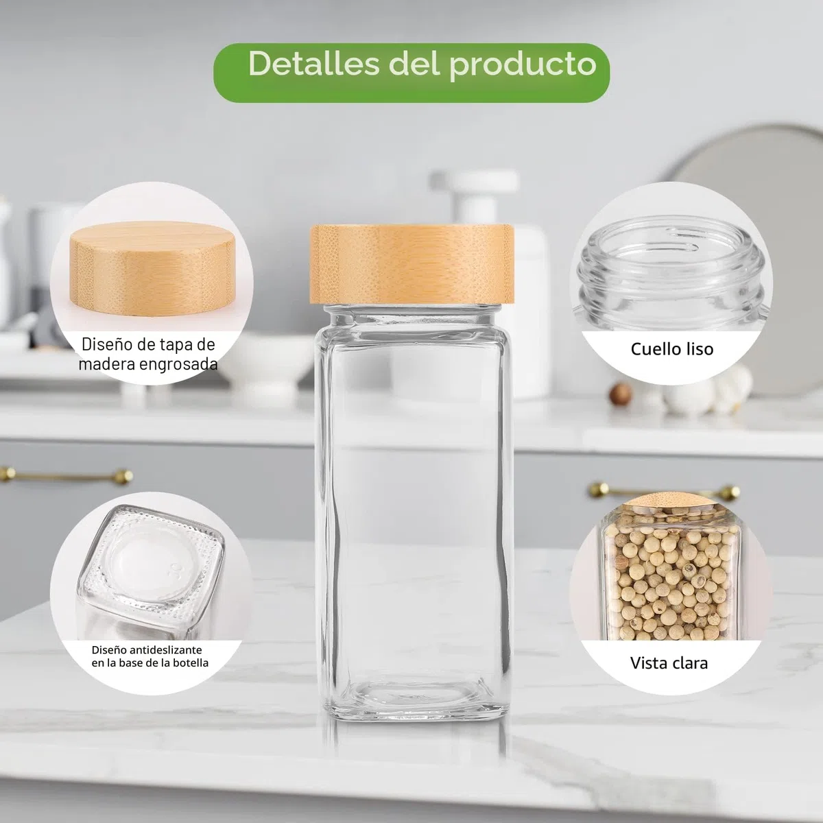 Withosent Juego de 12 tarros de especias rectangulares con tapa de rosca, 120 ml, tarros de especias con tapa, dispensador de especias de cristal, especias, almacenamiento con inserto para esparcir,