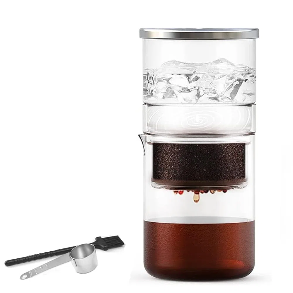 Cafetera de Goteo en Frío con Filtro Acero Inoxidable, 300ml Goteo para Café Fríos, Cafés Frío por Goteos, Cafetera de Goteos Coffee para Té y Café Helado, Fácil de Usar y Limpiar