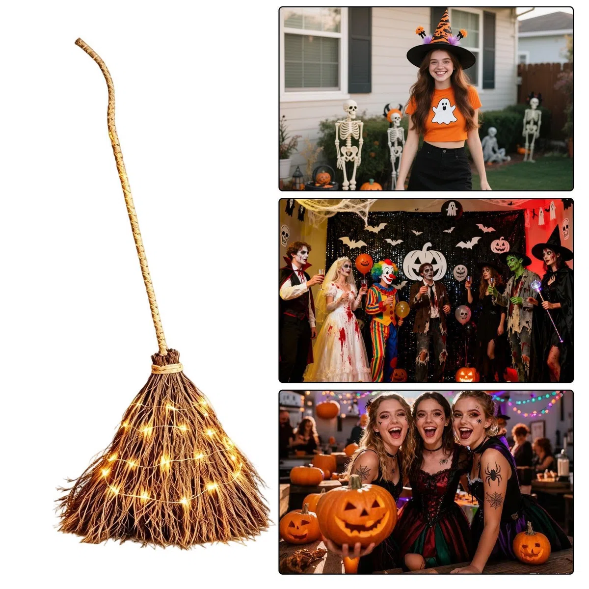 Escoba Halloween Suministros De Gigantes De Luz Cálida Para Interior Y | Decoración de Halloween con forma de escoba para fiestas, festivales, porche, patio, jardín, casa, salón, entrada Cas