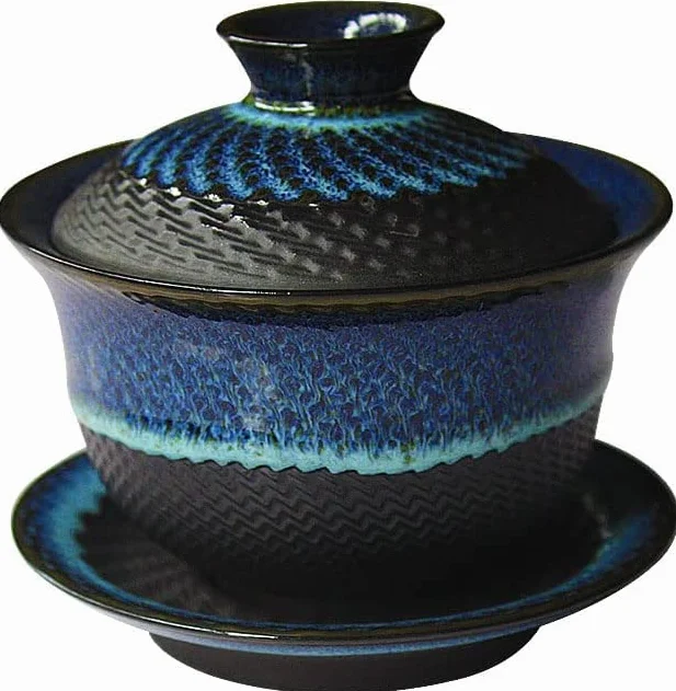 Kiln Gaiwan de cerámica esmaltada, taza de té de porcelana Kungfu, taza de té retro china, Sancai Gaiwan con platillo con tapa