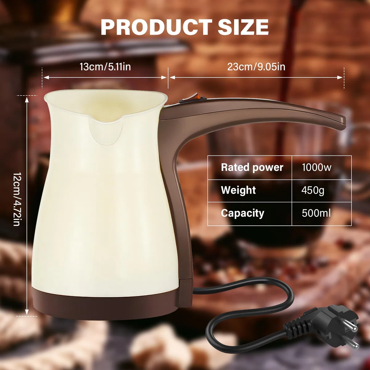 BORDEAG Cafetera Turca 500 ml, Turkish Coffee Pot Electric, Cezve Cafetera Turca de Acero Inoxidable para Hogar Oficina y Viajes
