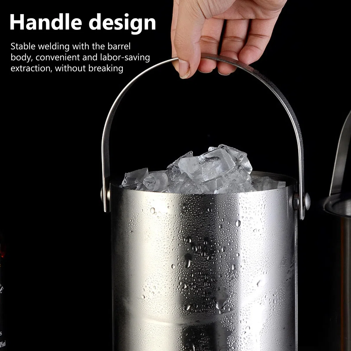 Cubitera de acero inoxidable, cubo de hielo con tapa, pinzas y asa, 2 l, doble pared, aislado para champán, ideal para enfriar cerveza, champán y vino