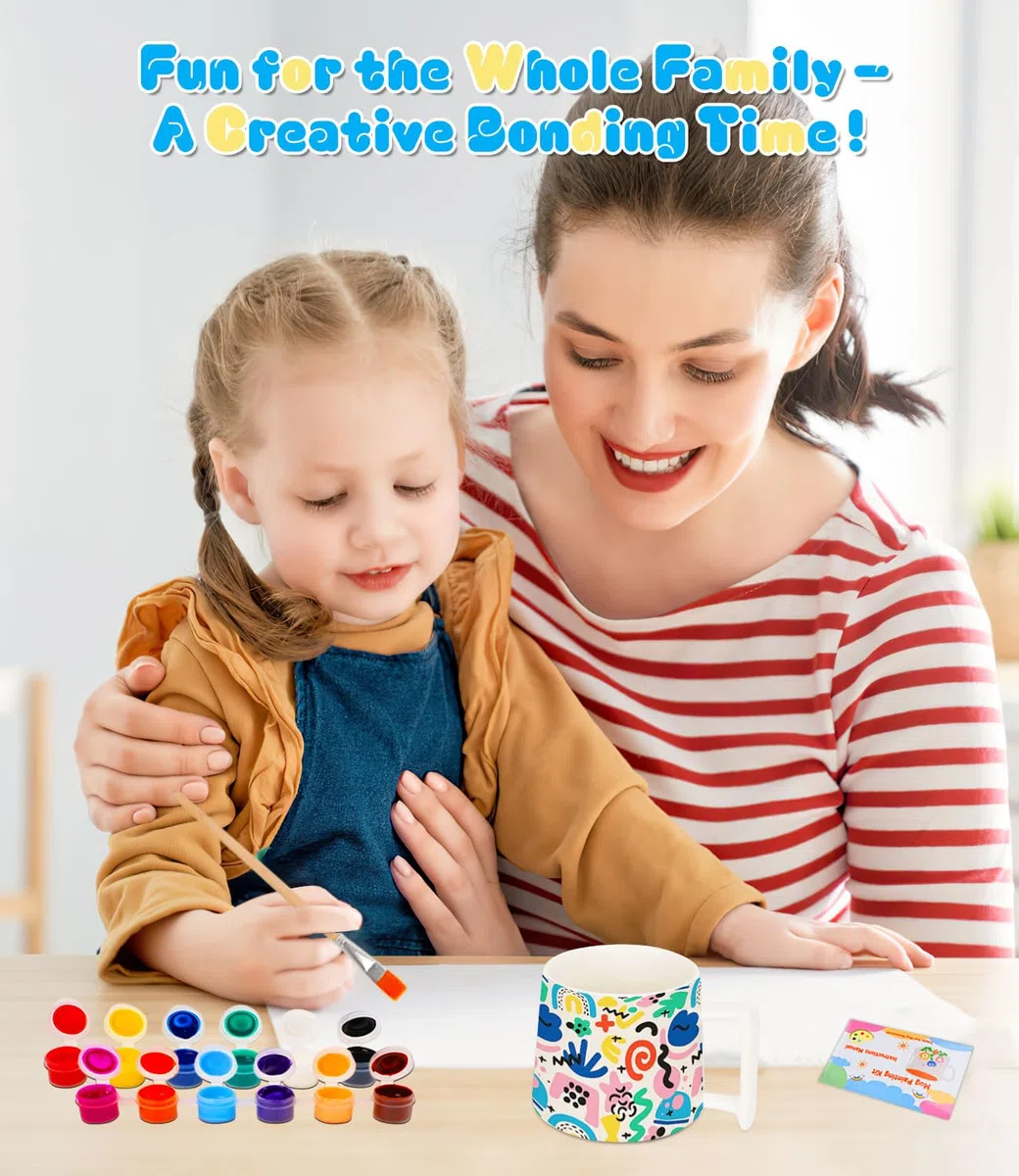 Vuxava Kit para Pintar Tazas de Cerámica – Taza Personalizada DIY con Pintura y Pinceles – Manualidades Creativas para Adultos y Niños – Idea de Regalo para Cumpleaños o Navidad