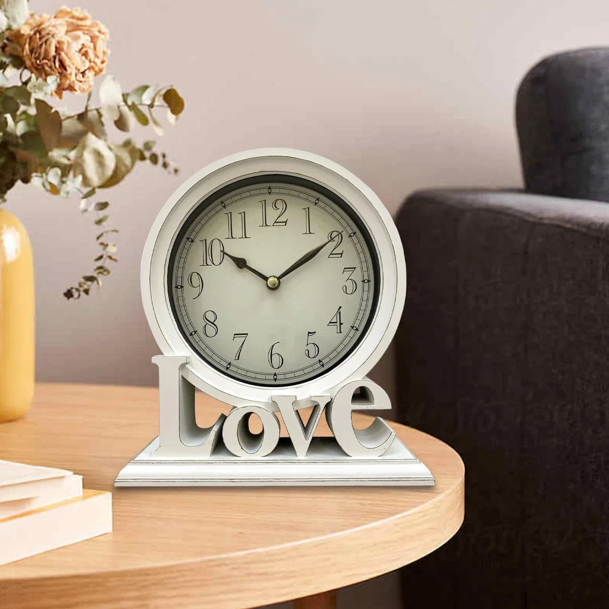 Reloj de escritorio redondo Relojes de repisa Relojes de estante silenciosos Relojes de mesa Chimenea Sin tictac Digital para bodas Decoraciones de, Blanco