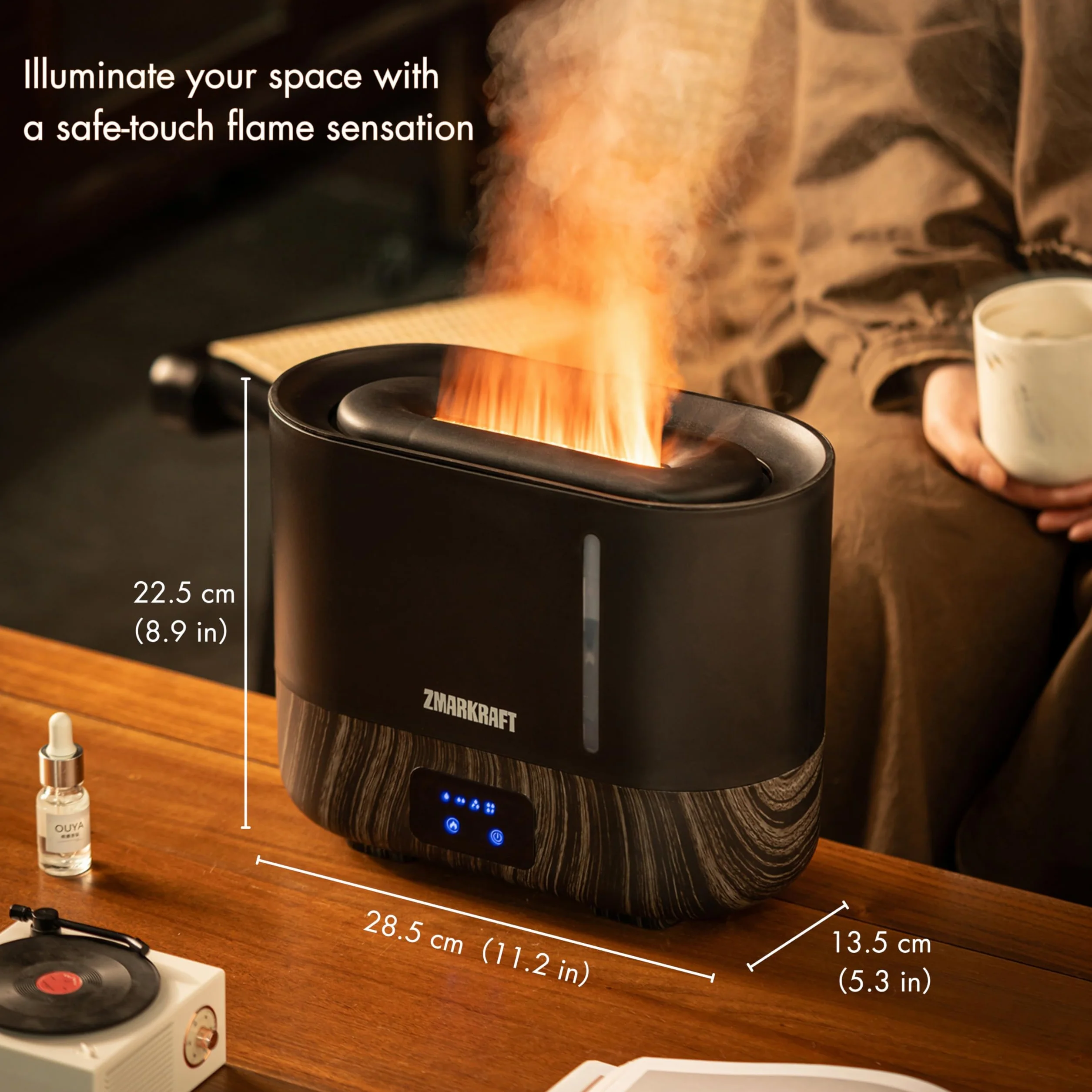 Humidificador de 3 litros con efecto de luz especial de llama, humidificación ultrasónica silenciosa, llenado superior y nivel de niebla ajustable, humidificador de niebla fría para
