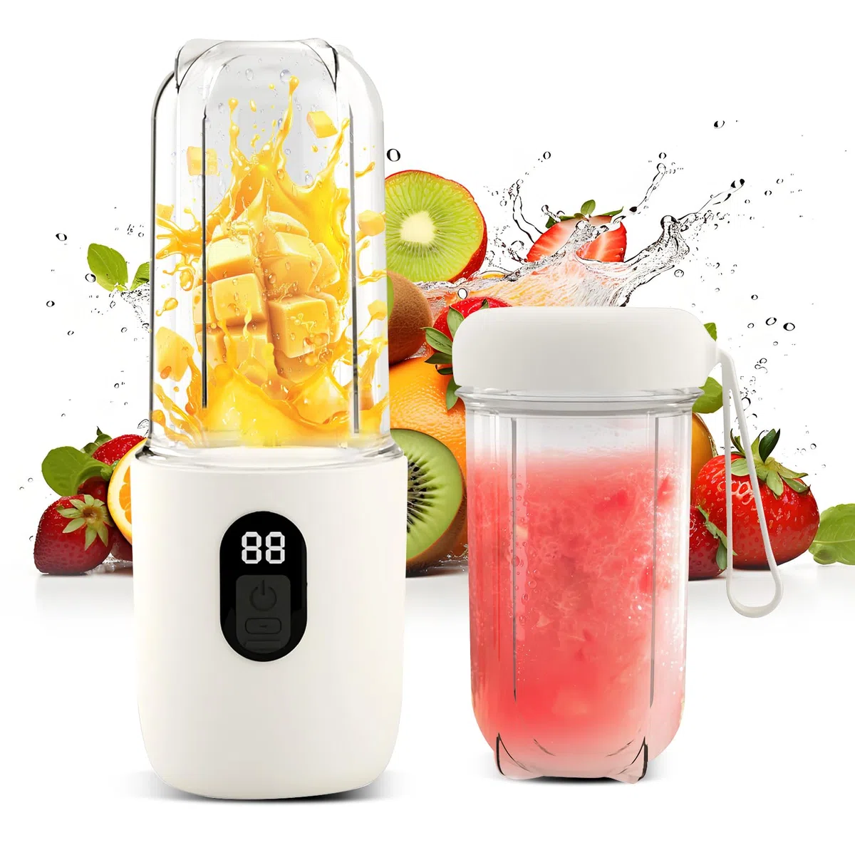 RoserRose Mini Licuadora Portátil, 500ml, 6 Cuchillas de Acero Inoxidable, Batidora Recargable para Jugos y Batidos (Blanco)