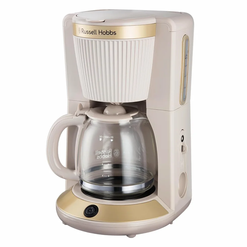 Russell Hobbs Cafetera de Goteo [1,25L, 1100W] Brontë Stone (Jarra de vidrio, 10-15 tazas, WhirlTech, Mantiene calor, Cuchara, Pausa para servir, Nivel agua, Luz indicadora, Gris piedra) 26781-56
