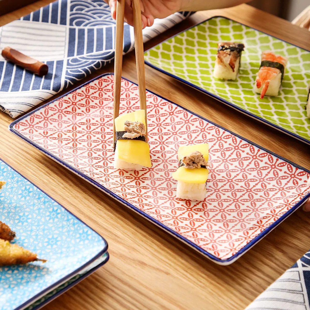 vancasso Serie Macaron, Juego de Sushi 4 Piezas Platos Rectángulo Platos Llanos, Japonés Platos servicio para Sushi, Postre, Tarta