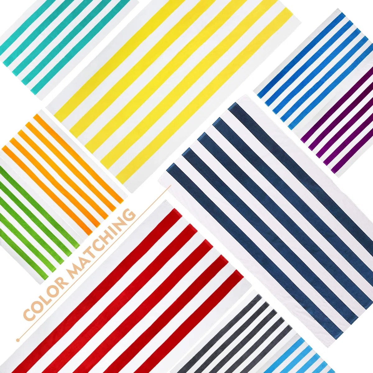 Exclusivo Mezcla Paquete de 2 Toalla de Playa Cabana Rayada, Toalla de Baño 100% Algodón, Absorbente, Suave y Afelpada, para Piscina, Ducha y SPA, 90x180 cm, Azul Marino