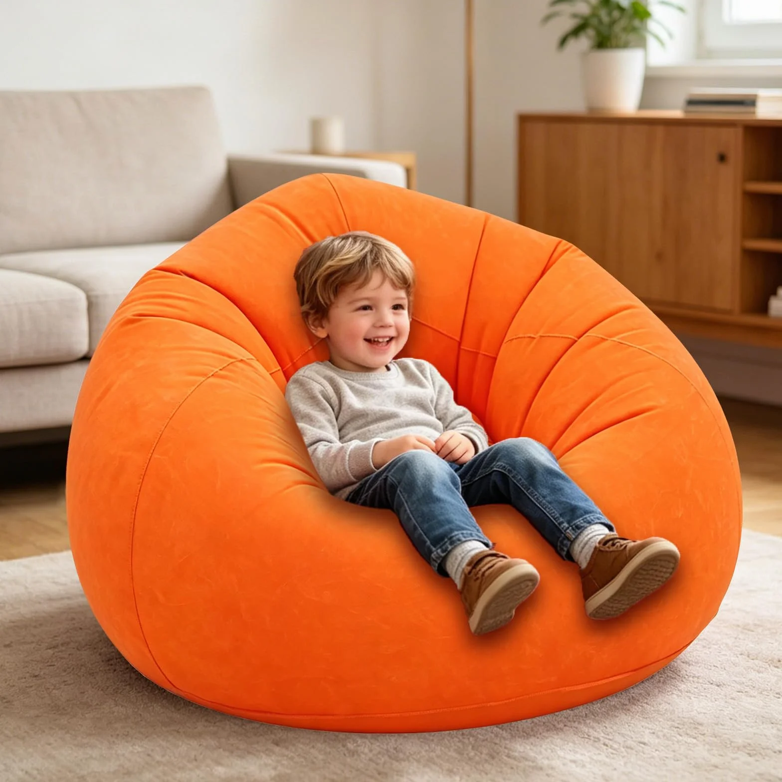 FARYODI Sofá hinchable, sillón hinchable, 105 x 105 x 60 cm, ultrasuave, sin relleno de frijoles, inflable rápido y portátil para salón, jardín, camping (naranja)