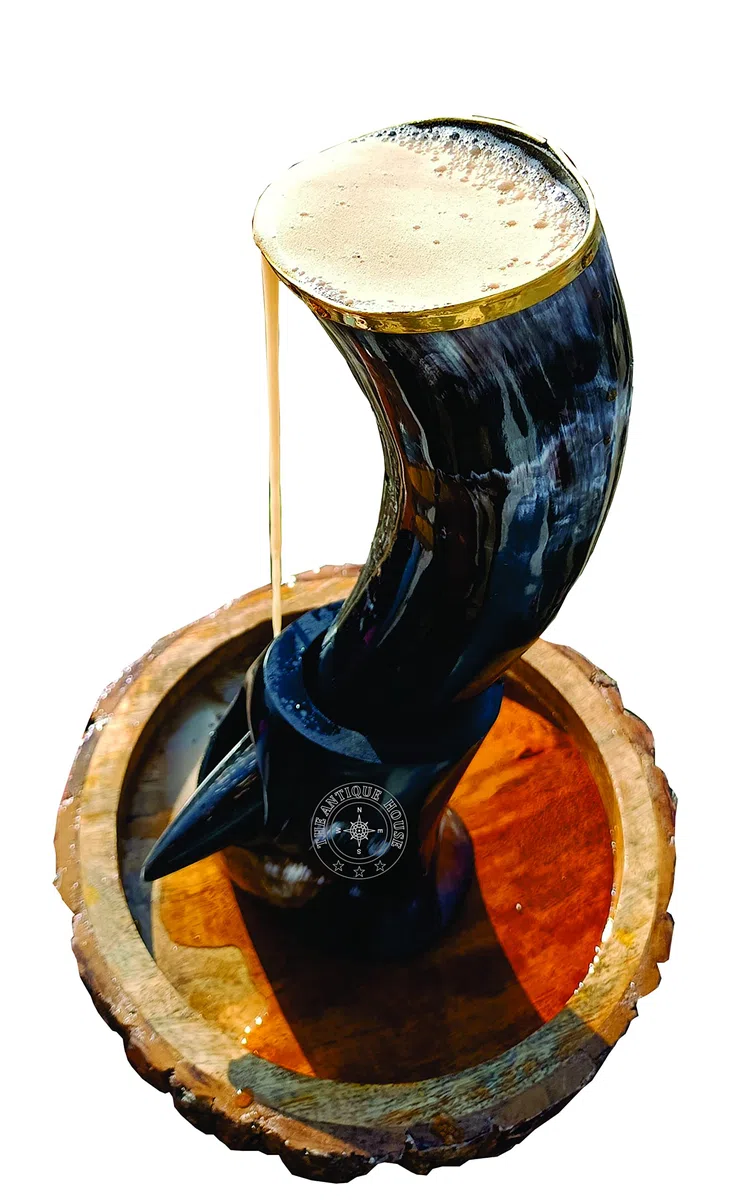 Taza de beber vikinga negra 100% natural con soporte para cerveza, vino, aguamiel