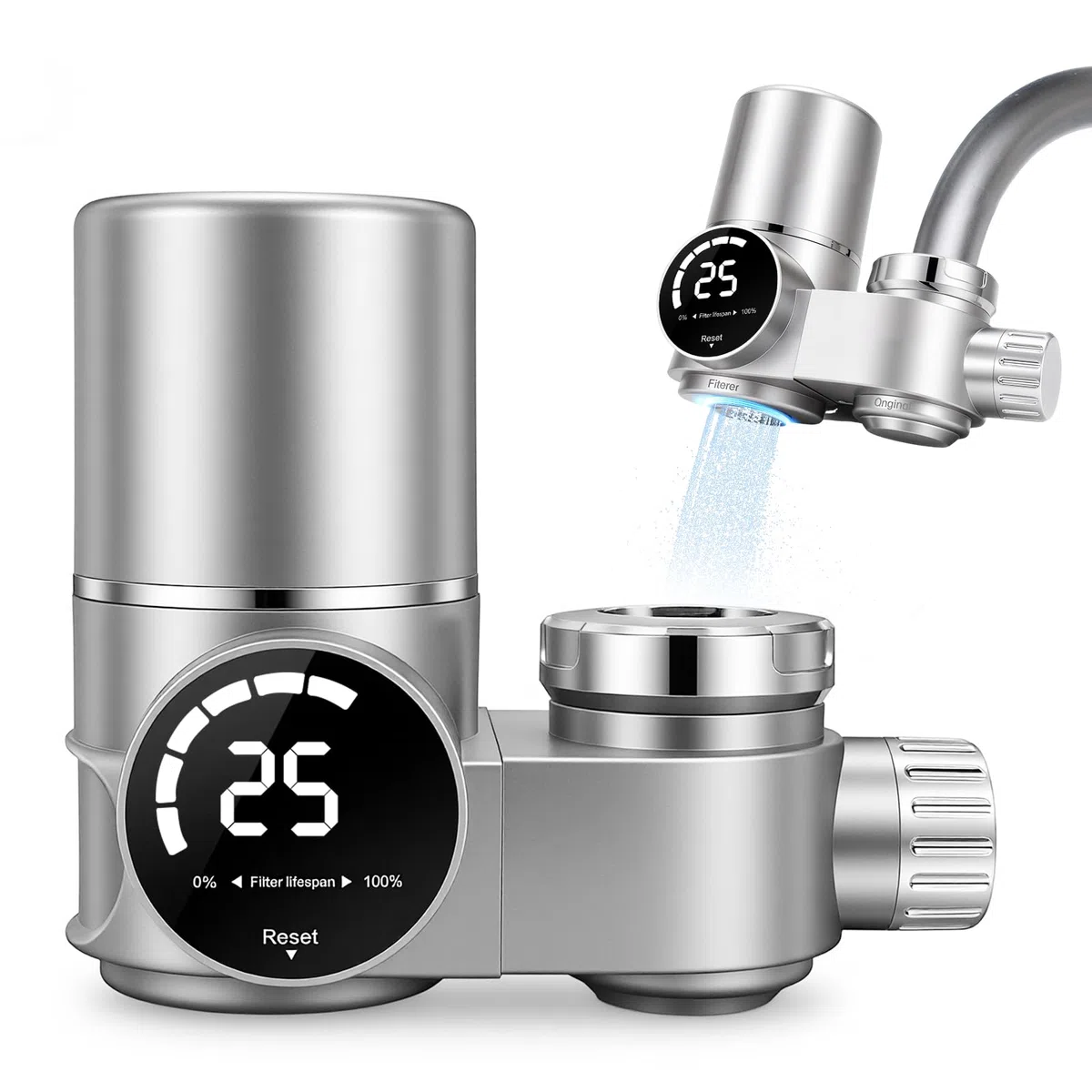 Filtro de Agua de Acero Inoxidable - 13 Etapas de Filtración + Luz UV, Pantalla LED, Sin Pilas, Elimina Cloro/Metales Pesados/Olores