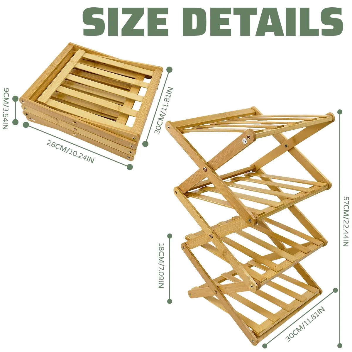 Estantería para zapatos verticales de 4 niveles, almacenamiento de zapatos plegable, ahorro de espacio, organizador de zapatos telescópicos, soporte para zapatos de madera, 30 x 26 x 9 cm