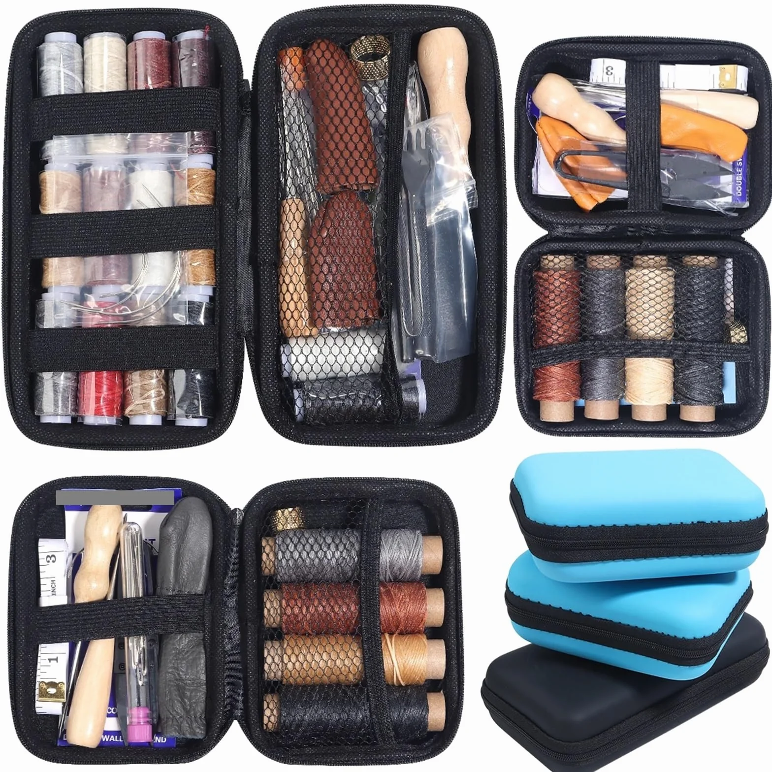 Kit de costura compacto 1 juego de kit costura multifunción con hilo color, aguja y tijeras, accesorios portátiles for el hogar(Black)