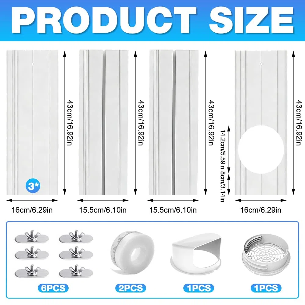 Juego de 6 piezas para calafatear aire acondicionado móvil, 43-140 cm universal kit de ventana climatizador móvil, calafateo ventana