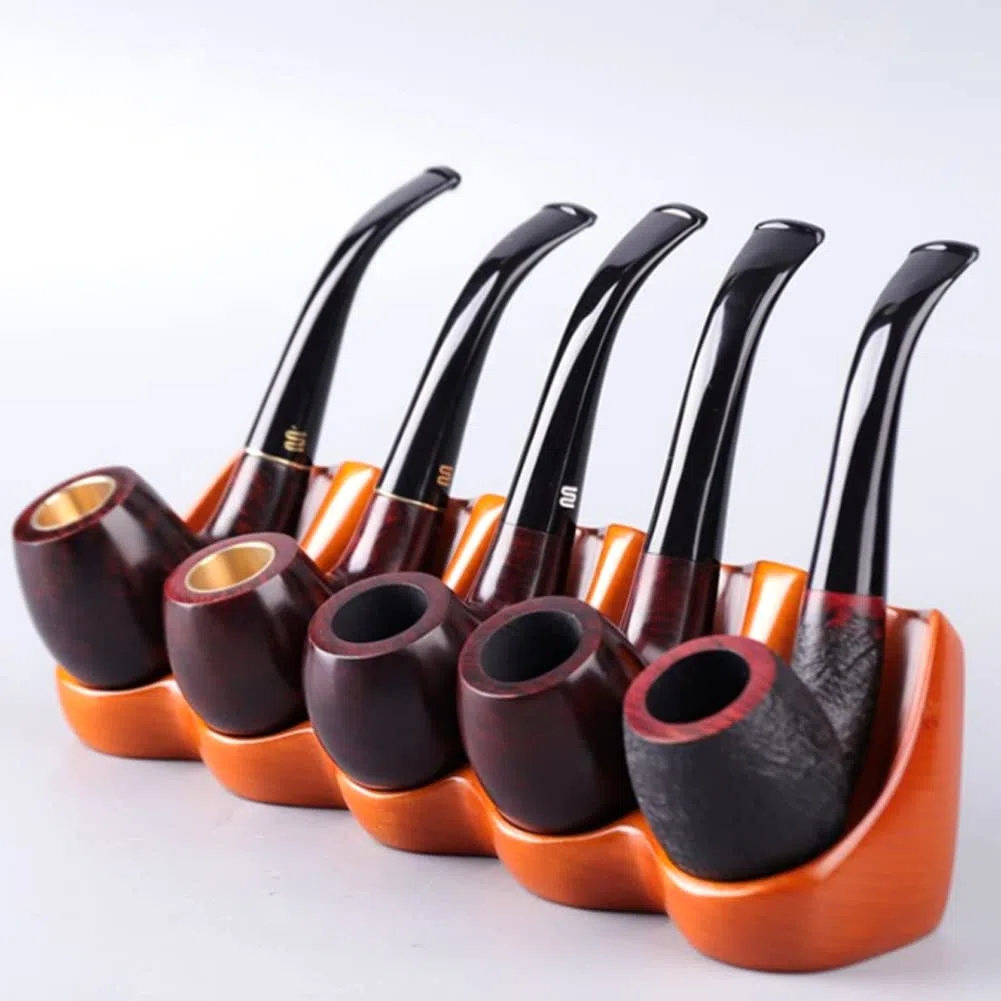 Soporte para pipas de tabaco, soporte de madera de haya para 5 tubos, accesorios esenciales para los entusiastas del tabaco, regalo elegante para fumadores