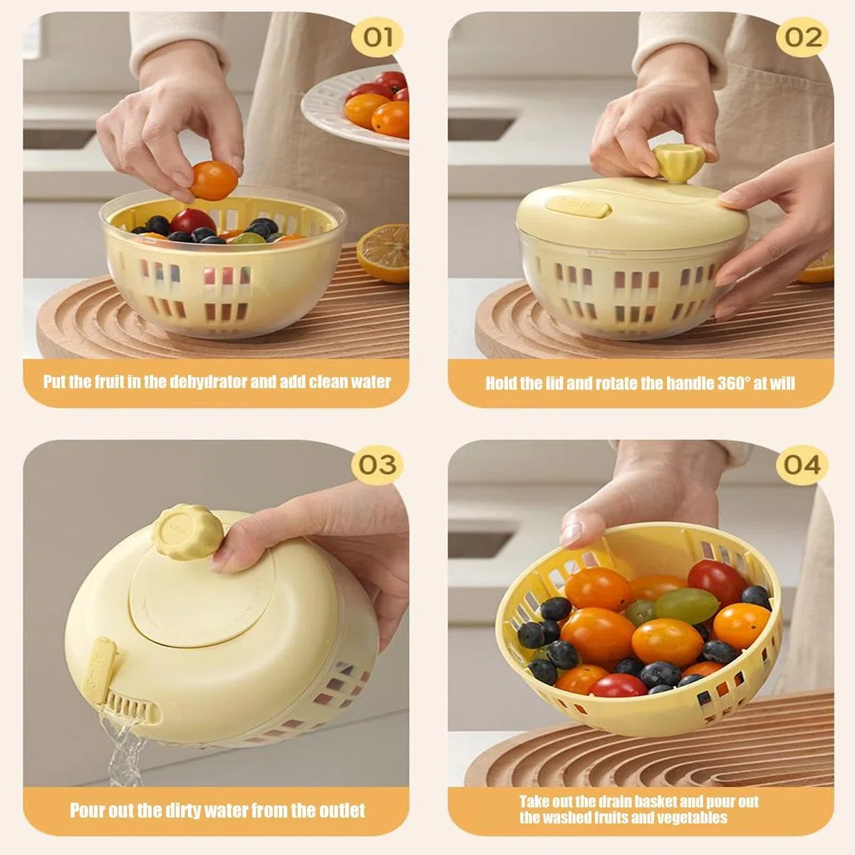 Spinner de verduras – Mini centrifugador de ensalada de 800 ml con base de silicona antideslizante, de frutas compacta y cuenco colador, secadora de lechuga portátil para una preparación